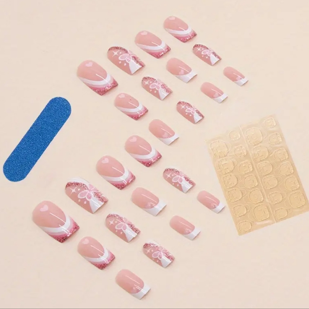 BEAUTIFUL NAIL Elegant Pink and White Press-On Nails